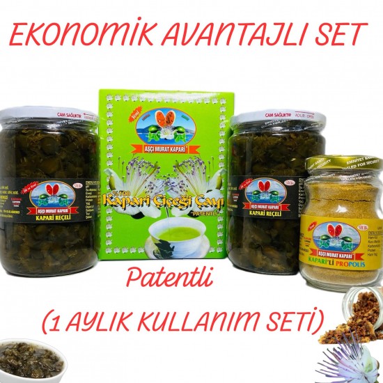 Kapari Reçel-Kapari Paket Çay-Kaparili Propolis (1 Aylık Set) 2,330 GR. Kapari Reçel-Kapari Paket Çay-Kaparili Propolis (1 Aylık Set) 2,330 GR.