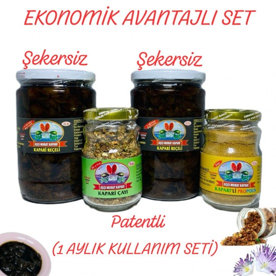 Şekersiz Kapari Reçeli-Kapari Dökme Çayı-Kaparili Propolis (1 Aylık Set) 2,370 GR. Şekersiz Kapari Reçeli-Kapari Dökme Çayı-Kaparili Propolis (1 Aylık Set) 2,370 GR.