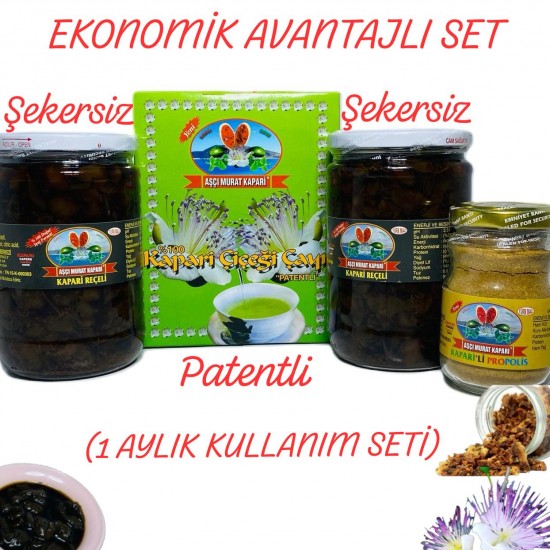 Şekersiz Kapari Reçel-Kapari Paket Çay-Kaparili Propolis (1 Aylık Set) 2,330 GR. Şekersiz Kapari Reçel-Kapari Paket Çay-Kaparili Propolis (1 Aylık Set) 2,330 GR.